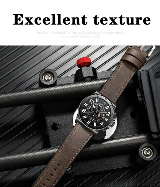 OCHSTIN Men’s Quartz Watch – Waterproof, Leather Strap, Luminous Hands, Multifunction Chronograph