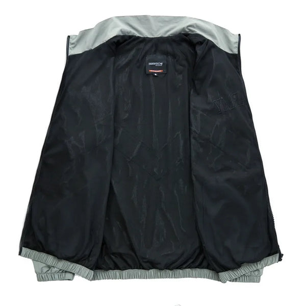 Men’s Vintage Bomber Jacket – Grayish Green, Hooded, Windproof, Quick-Dry, Reflective Training Coat