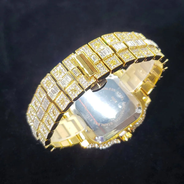 2025 Men's Iced Out Watch – Square, Diamond Bling, Colorful Numbers, Hip Hop Style