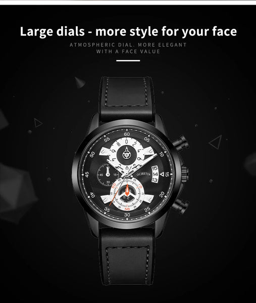OCHSTIN Men’s Quartz Watch – Waterproof, Leather-Covered Rubber Strap, Classic Casual Wristwatch