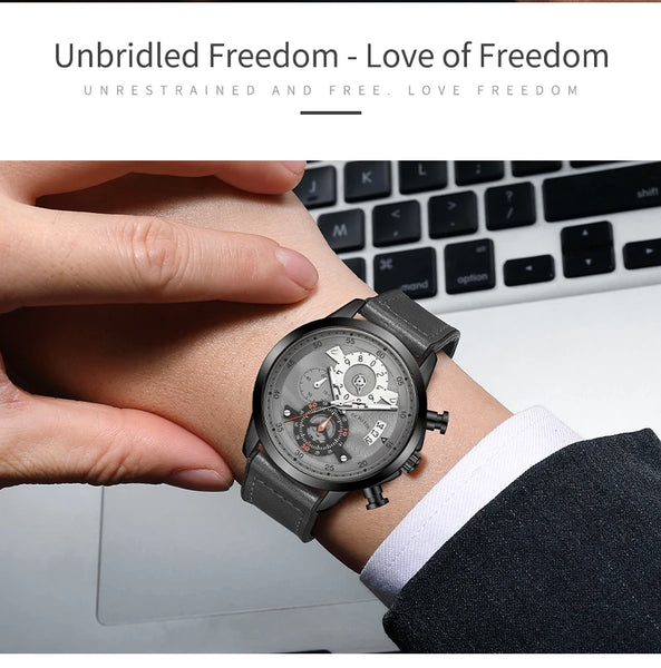 OCHSTIN Men’s Quartz Watch – Waterproof, Leather-Covered Rubber Strap, Classic Casual Wristwatch