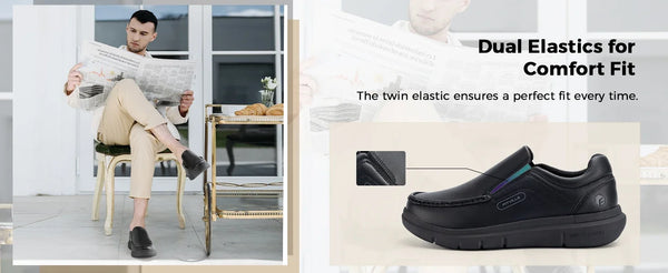 FitVille Men's Wide Width Slip-On Shoes – Leather Casual Footwear, Lightweight for Swollen Feet, Arch Support & Pain Relief