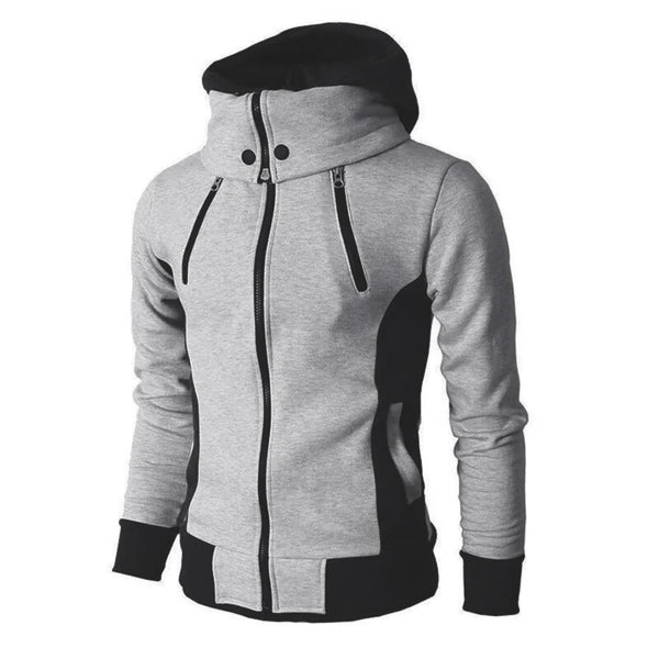 Men's Hooded Fleece Bomber Jacket – Autumn Winter Zip Coat, Scarf Collar, Slim Fit