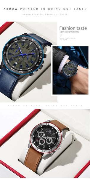 OCHSTIN Men’s Quartz Watch – Waterproof, Leather Strap, 24-Hour Display, Multifunction Classic Wristwatch