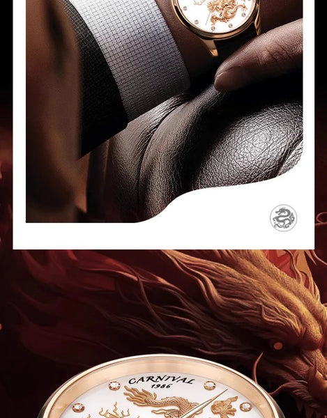 CARNIVAL Men’s Automatic Watch – NH36 Movement, Waterproof Mechanical Dress Wristwatch, Luxury Gold Dragon