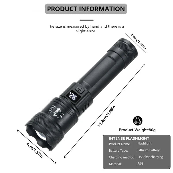 5000LM Powerful P70 Led Flashlights Ultra Bright Tactical Light Emergency Spotlights Telescopic Zoom Light Built-in Battery