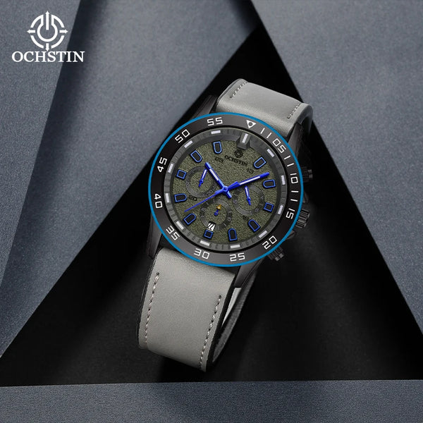 OCHSTIN Men’s Quartz Watch – Waterproof, Leather Strap, 24-Hour Display, Multifunction Classic Wristwatch