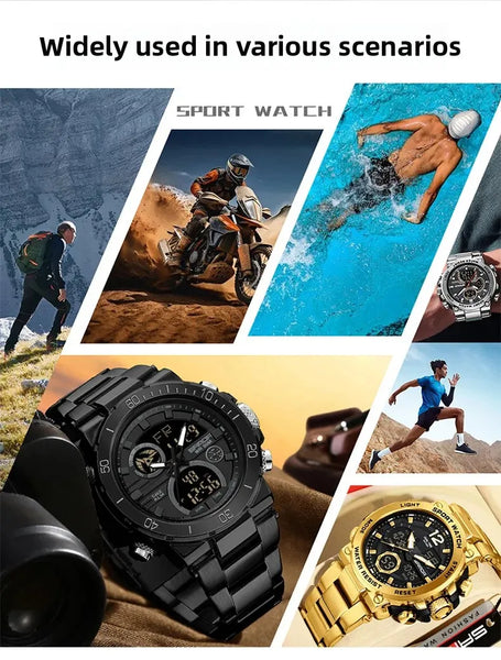 Solar-Powered Business Watch – Dual Display, Steel Band, Luminous Hands