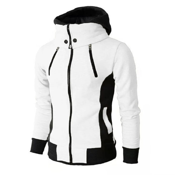 Men's Hooded Fleece Bomber Jacket – Autumn Winter Zip Coat, Scarf Collar, Slim Fit