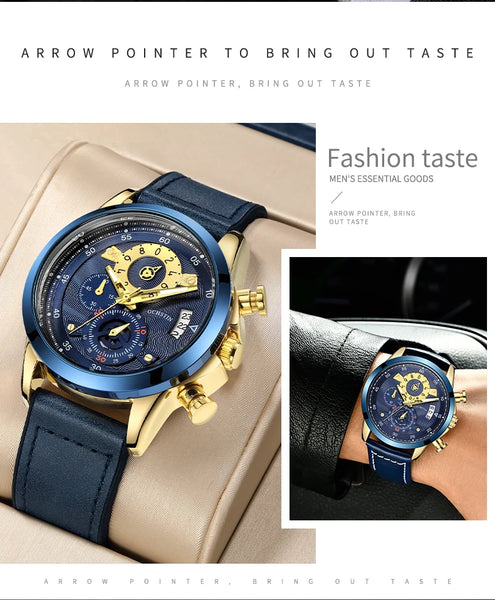 OCHSTIN Men’s Quartz Watch – Waterproof, Leather-Covered Rubber Strap, Classic Casual Wristwatch