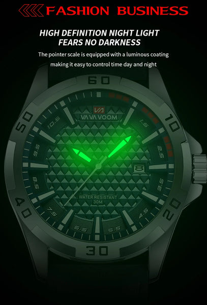 VA VA VOOM Men's Sport Quartz Watch – Military Style, Calendar, Waterproof, Leather