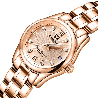 CARNIVAL Women’s Automatic Watch – Luxury Sapphire Mechanical, Calendar, Luminous, Waterproof Reloj Mujer