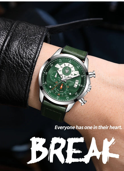 OCHSTIN Men’s Quartz Watch – Waterproof, Leather-Covered Rubber Strap, Classic Casual Wristwatch