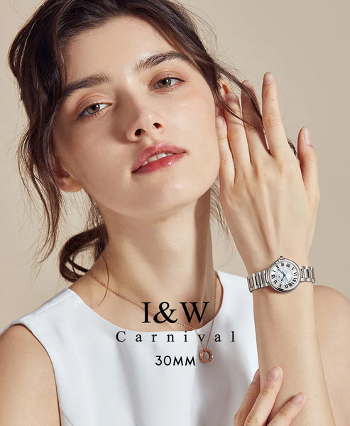 CARNIVAL Women’s Quartz Watch – Luxury Sapphire, Stainless Steel, Waterproof Fashion Wristwatch, Relogio Feminino