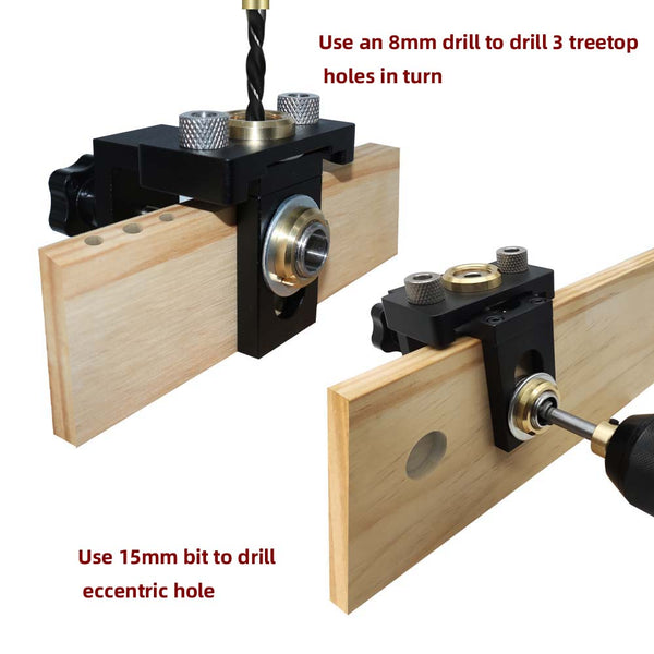 3 In 1 Adjustable Woodworking Drilling Guide Locator Puncher Tools Wood Doweling Jigs for Eccentric Wheel Wooden Panel Splicing