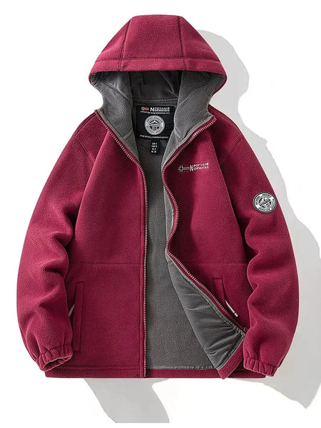 Unisex Winter Fleece Jacket – Thick Double-Layer, Hooded, Cold-Resistant, Norway Style,