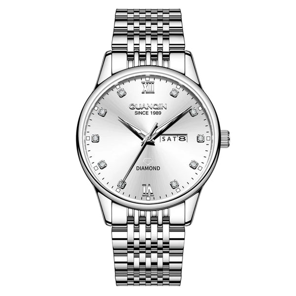 GUANQIN Men's Luxury Quartz Watch – Dual-Language Date, Waterproof, Luminous