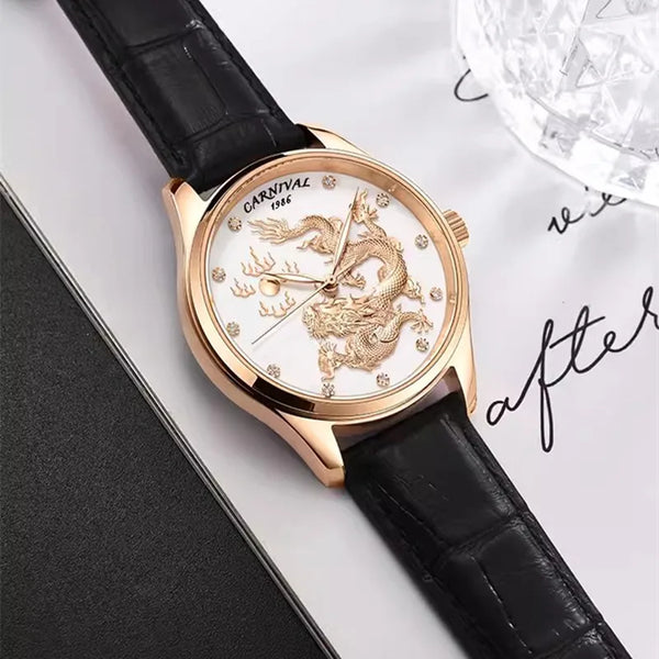 CARNIVAL Men’s Automatic Watch – NH36 Movement, Waterproof Mechanical Dress Wristwatch, Luxury Gold Dragon