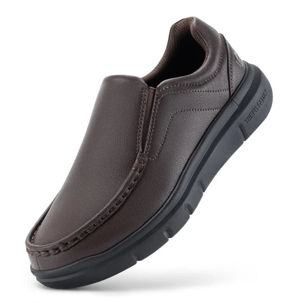 FitVille Men's Wide Width Slip-On Shoes – Leather Casual Footwear, Lightweight for Swollen Feet, Arch Support & Pain Relief