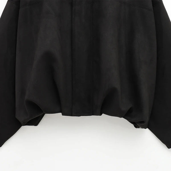 HXAO Women’s Suede Bomber Jacket – Cropped Racing Style, Lapel Zip Coat, High Street 2025 Fashion