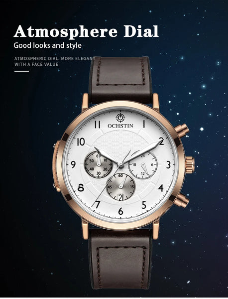 OCHSTIN Commander Men’s Watch – Quartz Movement, Magnetic Buckle, Waterproof, Leather-Rubber Strap