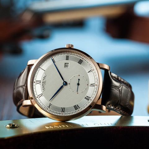 Carnival Men’s Luxury Watch – Automatic Mechanical, Waterproof, Rose Gold/Silver, Calendar