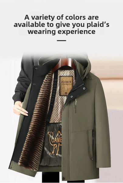 Men's Luxury Camel Fleece Parka Jacket – Top-Grade 5-Layer Tech Windbreaker Coat, Heavy Plush Lining Winter Outerwear