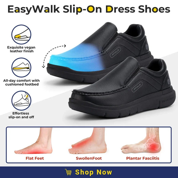 FitVille Men's Wide Width Slip-On Shoes – Leather Casual Footwear, Lightweight for Swollen Feet, Arch Support & Pain Relief