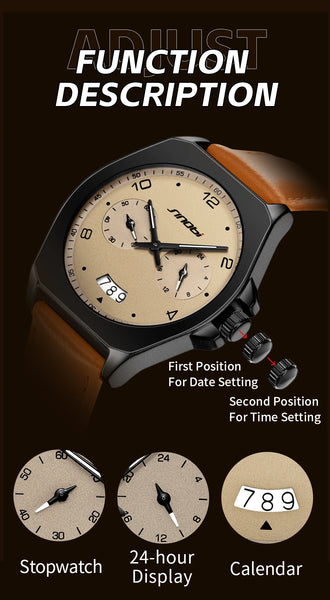 SINOBI Men’s Quartz Watch – Fashion Leather Strap, Waterproof, Top Brand Gift Wristwatch