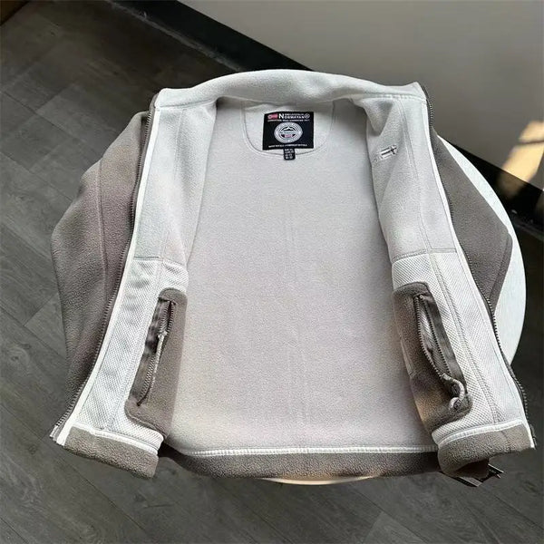 Norway Men’s Winter Fleece Jacket Coat – Thick Warm Casual Zip-Up, Stand Collar, Ameika Style