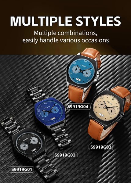 SINOBI Men’s Quartz Watch – Fashion Leather Strap, Waterproof, Top Brand Gift Wristwatch