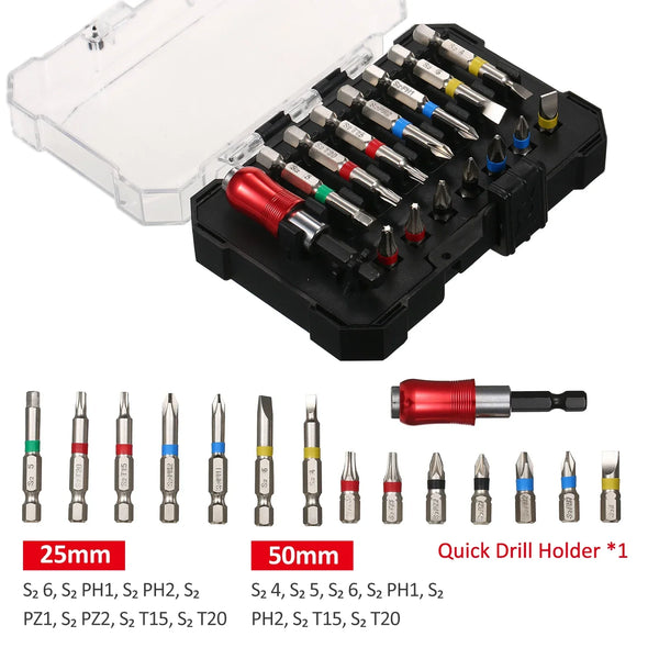 The 15PCS Drill & Screwdriver Bit Set is a compact, versatile kit designed for power tools, ideal for drilling into wood, metal, steel, and handling security screws. It’s perfect for DIY tasks, furniture assembly, and gener