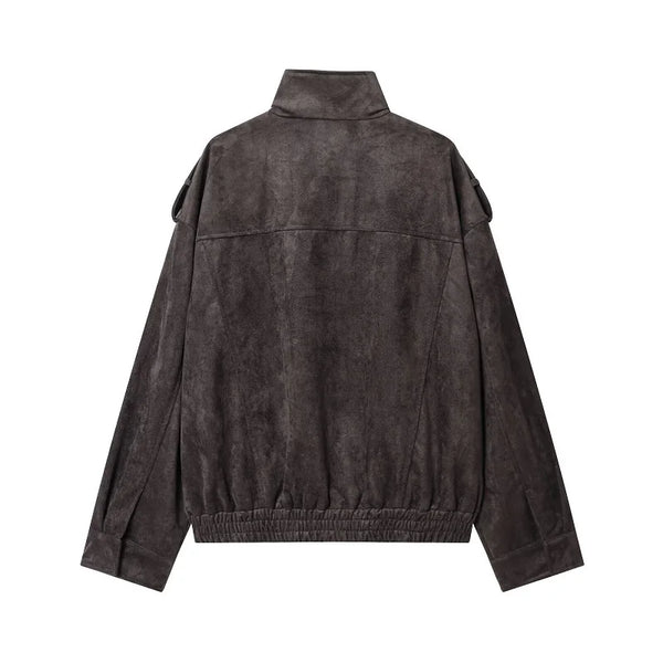 Women's Oversized Suede Bomber Jacket – Zip Up, Demi-Season, Winter Outerwear