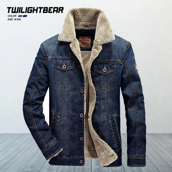 Men’s Winter Streetwear Jacket – Oversized 6XL/7XL Fleece-Lined Denim Coat