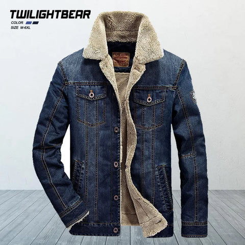 Men’s Winter Streetwear Jacket – Oversized 6XL/7XL Fleece-Lined Denim Coat