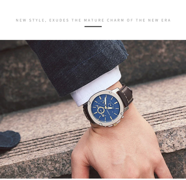 OCHSTIN Men’s Quartz Chronograph Watch – Waterproof, Leather Strap, Multifunction, Casual Business Style