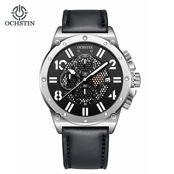 OCHSTIN Men’s Quartz Watch – Waterproof, Leather Strap, Luminous Hands, Multifunction Chronograph