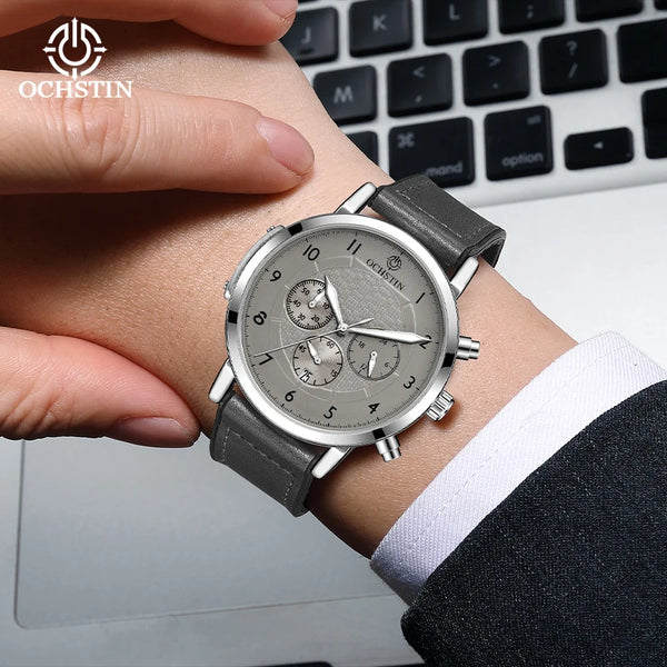 OCHSTIN Commander Men’s Watch – Quartz Movement, Magnetic Buckle, Waterproof, Leather-Rubber Strap