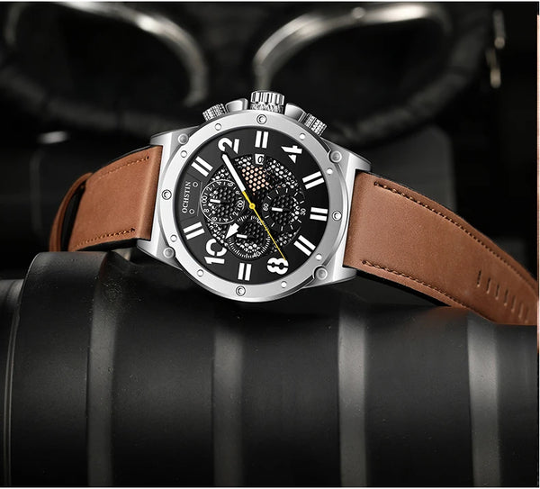 OCHSTIN Men’s Quartz Watch – Waterproof, Leather Strap, Luminous Hands, Multifunction Chronograph