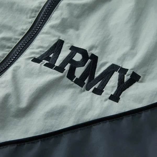 Men’s Vintage Bomber Jacket – Grayish Green, Hooded, Windproof, Quick-Dry, Reflective Training Coat