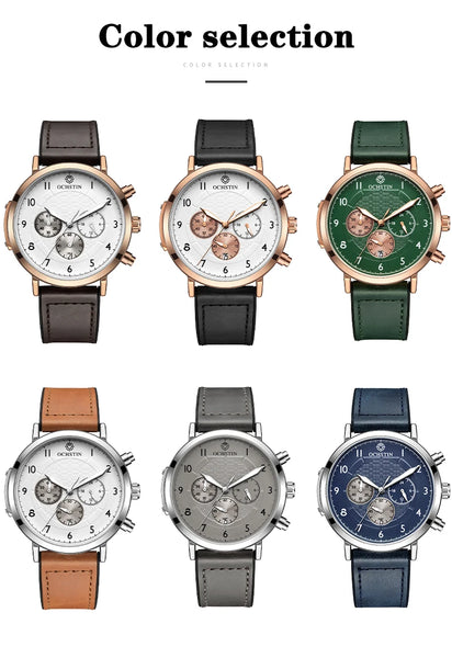 OCHSTIN Commander Men’s Watch – Quartz Movement, Magnetic Buckle, Waterproof, Leather-Rubber Strap