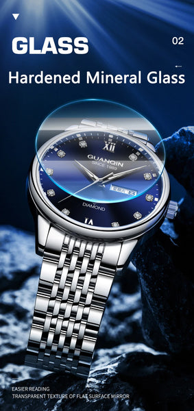 GUANQIN Men's Luxury Quartz Watch – Dual-Language Date, Waterproof, Luminous