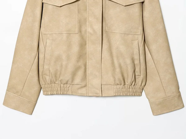 Women's Oversized Suede Bomber Jacket – Zip Up, Demi-Season, Winter Outerwear