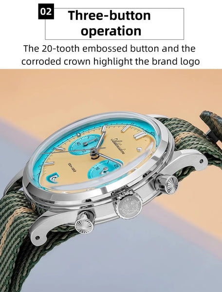 ADDIESDIVE Top Brand Man Watch BGW9 Super Luminous 10Bar Waterproof Bubble Mirror Glass VK64 Chronograph Quartz Steel Wristwatch