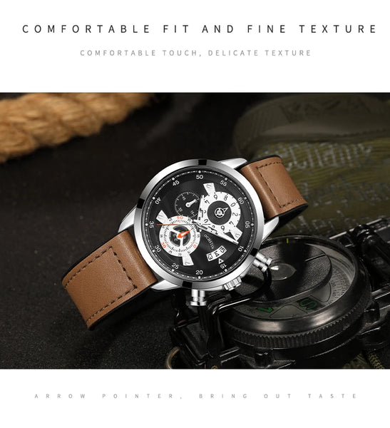 OCHSTIN Men’s Quartz Watch – Waterproof, Leather-Covered Rubber Strap, Classic Casual Wristwatch