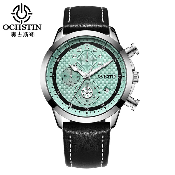 OCHSTIN Men’s Quartz Chronograph Watch – Waterproof, Leather Strap, Luminous Hands, Luxury Wristwatch