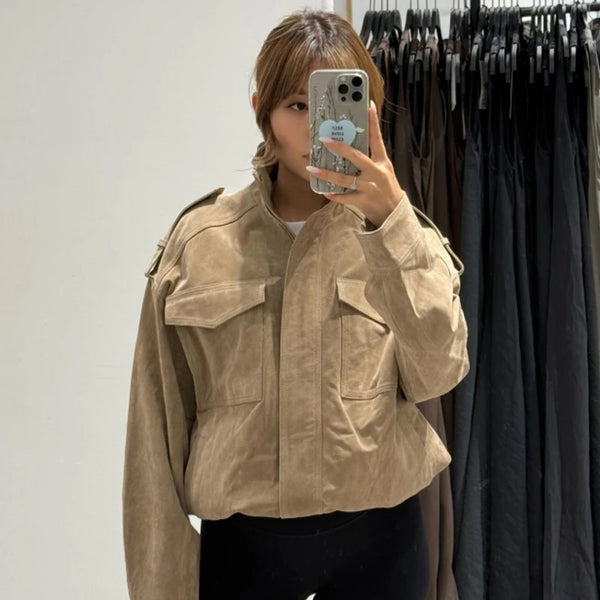 HXAO Leather Jacket Women Autumn Oversized Bomber Jacket New In Coats & Jackets Stand Collar Long Sleeve Tops Fashion Outerwear