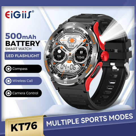 EIGIIS KT76 Smart Watch Men’s 3ATM Waterproof Compass LED Flashlight Bluetooth Call