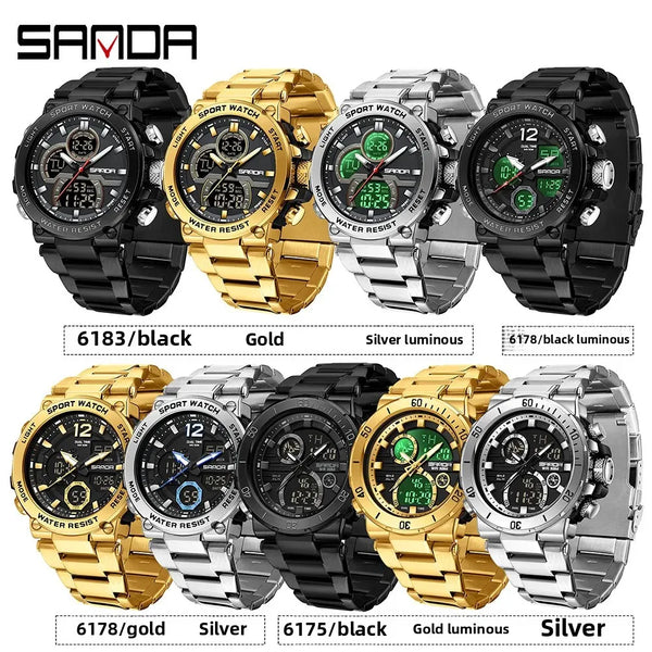 Solar-Powered Business Watch – Dual Display, Steel Band, Luminous Hands