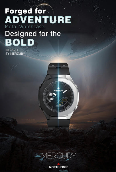 NORTH EDGE MERCURY Sports Watch – Digital Quartz, Stopwatch, World Time, 50M Waterproof